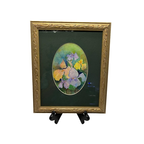 Jean Webber Framed Signed Watercolor Purple & Orange Irises - Picture 1 of 2